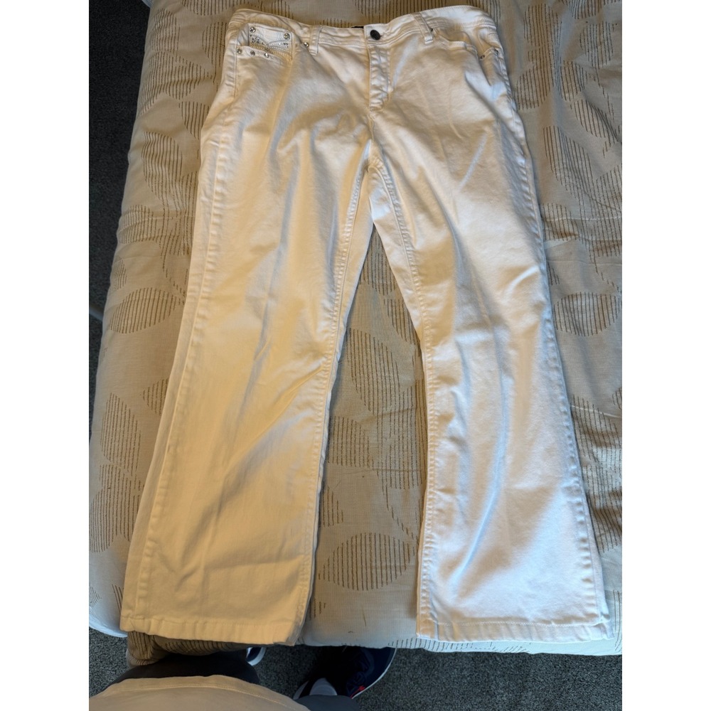 Earl Jean White Bootcut Denim Pants Rhinestone Embellished Pockets Womens 16
